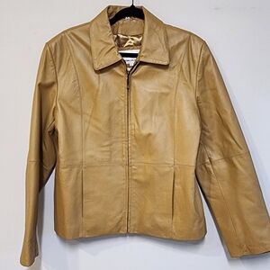 Camel Tan Leather Coat| Mitsu New York Leather Milan Paris Coat | Size Large